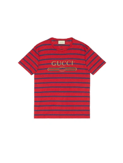 Gucci Striped Short Sleeves T-shirt In Red Ink