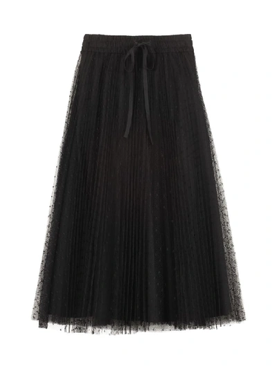 Red Valentino Pleated Tulle Point Desprit Skirt In Black