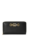 Gucci Zumi Grainy Leather Zip Around Wallet In Black