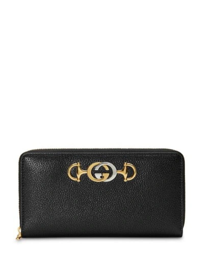 Gucci Zumi Grainy Leather Zip Around Wallet In Black