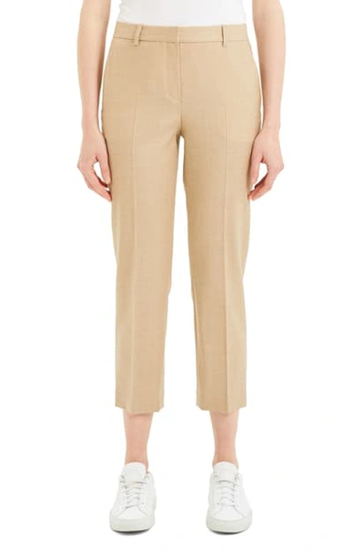 Theory Virgin Wool Tailored Cropped Pants In Light Camel Melange