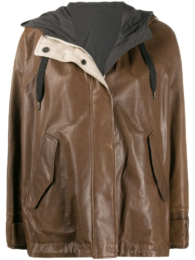 Brunello Cucinelli Hooded Reversible Jacket In Brown