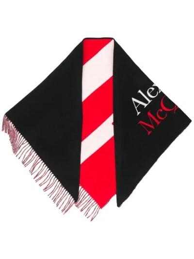 Alexander Mcqueen Logo-print Striped Shawl Scarf In Black