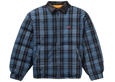 Pre-owned Supreme  Leather Collar Puffy Jacket Blue Plaid
