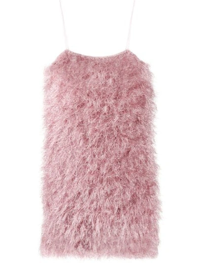 Laneus Fluffy Feather Mini Dress In Pink