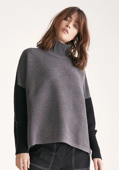Paisie Two Tone Ribbed Polo Neck Jumper With Side Splits In Charcoal And Black In Black,blue,green,orange