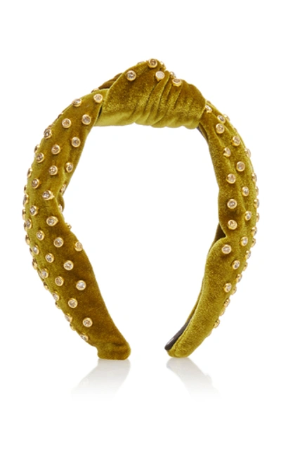 Lele Sadoughi Chartreuse Velvet Crystal Knotted Headband Lele Sadoughi Velvet Kelly Headband - Chartreuse – Batik Chicago main image 3