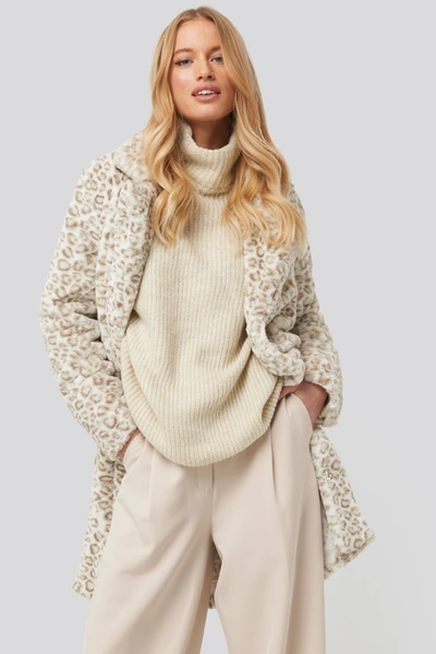 Na-kd Folded Sleeve Turtle Neck Knitted Sweater - White In Cream
