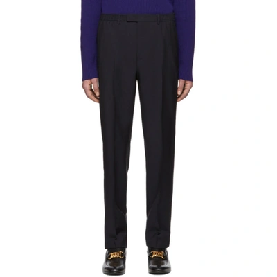 Gucci Navy Satin Piping Trousers In 4440 Blue