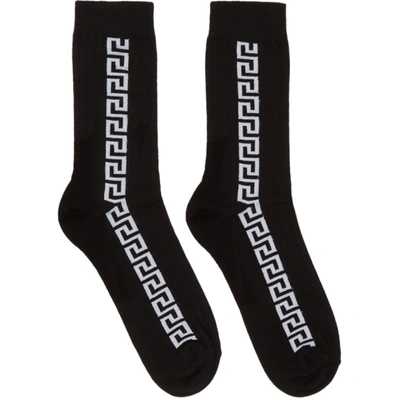 Versace Black Greek Key Socks In I463 Blkwht