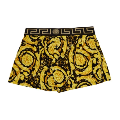 Versace Underwear Black And Gold Barocco Boxer Briefs In A7900 Blkgl