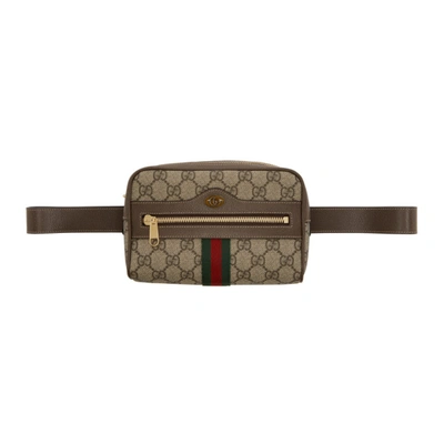 Gucci Beige And Brown Gg Supreme Ophidia Belt Bag In 8745 Brown