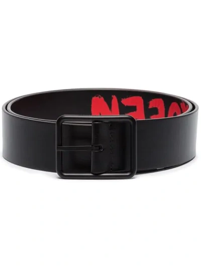 Alexander Mcqueen Black Reversible Leather Logo Belt In Black/white