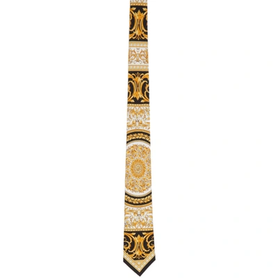 Versace Black And Yellow Silk Le Pop Classique Tie In A7008 Whtgl