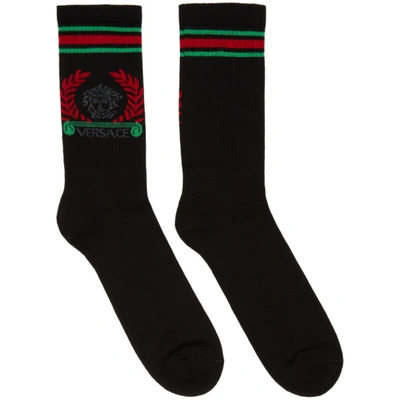 Versace Black And Red Medusa Laurel Socks In A2043 Blkre