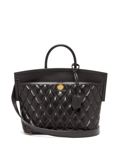 Burberry Society Small Quilted Leather Tote Bag In Black