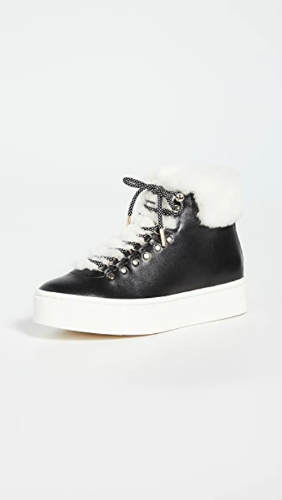 Joie Handan High-top Shearling-lined Leather Platform Sneakers In Black