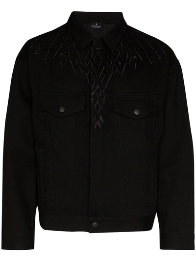 Marcelo Burlon County Of Milan Embroidered Wings Cotton Denim Jacket In Black,white