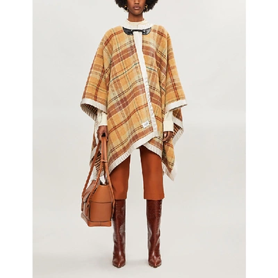 Lanvin Woven Checked Wool Cape In Beige,brown