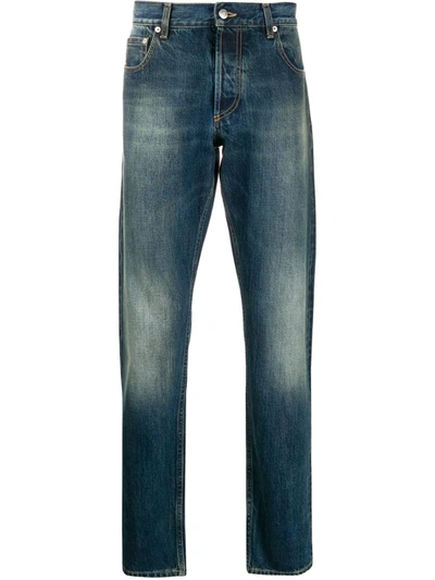 Alexander Mcqueen Faded-effect Straight Jeans In Blue