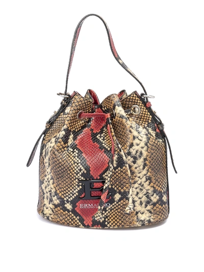 Ermanno Scervino Snake Print Leather Bucket Bag In Animal Print