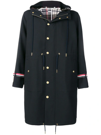 Thom Browne Drawstring Zip-up Parka In Black