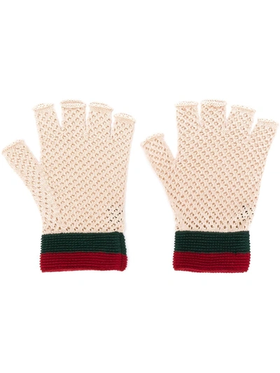 Gucci Knitted Fingerless Gloves In Neutrals
