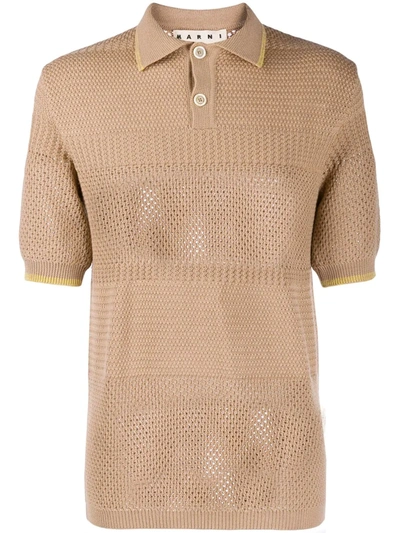 Marni Perforated Knit Polo Shirt In Neutrals