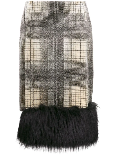 Marco De Vincenzo Faux-fur Trim Check Skirt In Neutrals