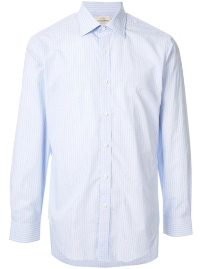Kent & Curwen Long-sleeved Gingham Check Shirt In Blue