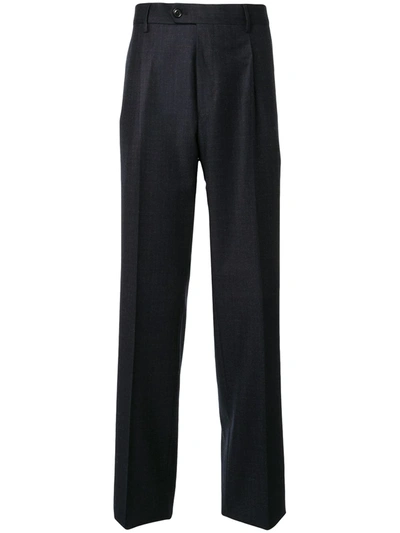 Gieves & Hawkes Pleated Straight Leg Trousers In Blue