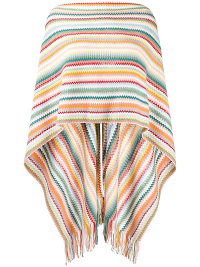 Missoni Fringed Knitted Poncho In White