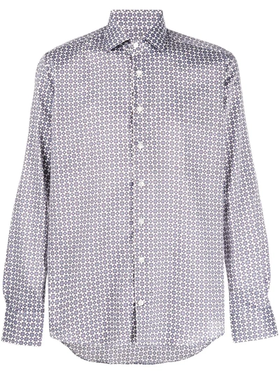 Etro Long-sleeved Micro Print Shirt In Blue