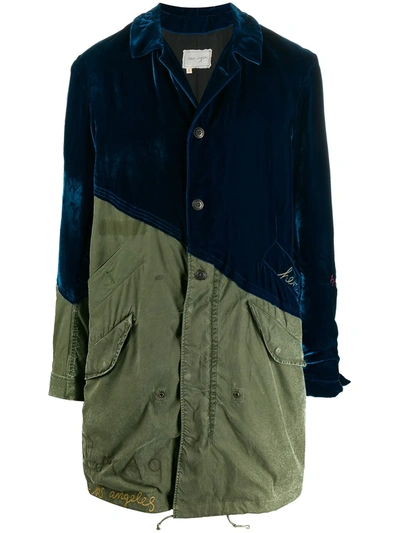 Greg Lauren Velvet Fishtail Parka Coat In Green