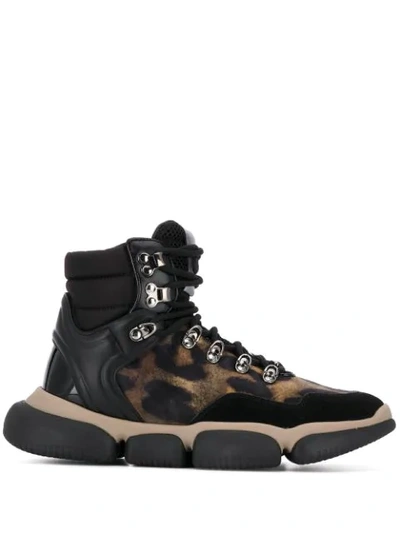 Moncler Brianna Leopard-print High-top Sneakers In Black