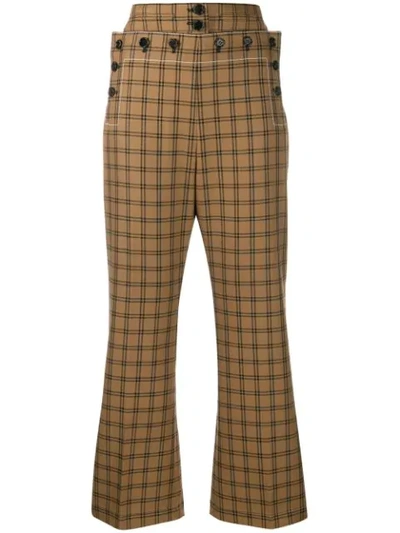 Marni Checkered High-rise Cropped Trousers In Chm51 Marrone
