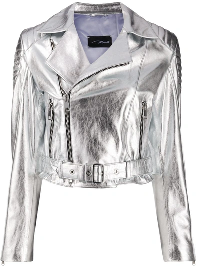 Manokhi Metallic-effect Leather Biker Jacket In Grey