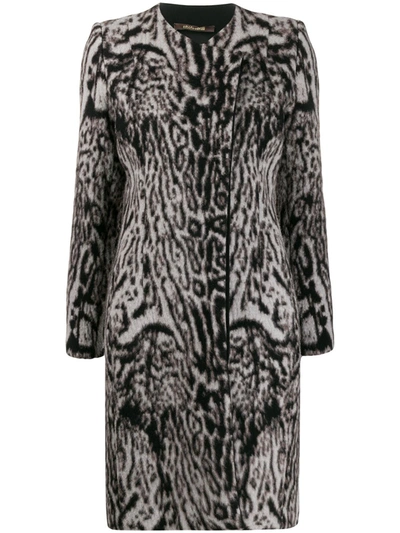 Roberto Cavalli Leopard Print Knit Overcoat In Brown