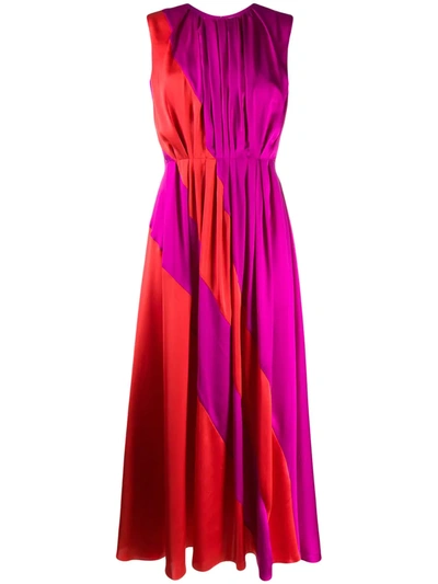 Roksanda Cora Pleated Two-tone Silk-satin Midi Dress In Purple
