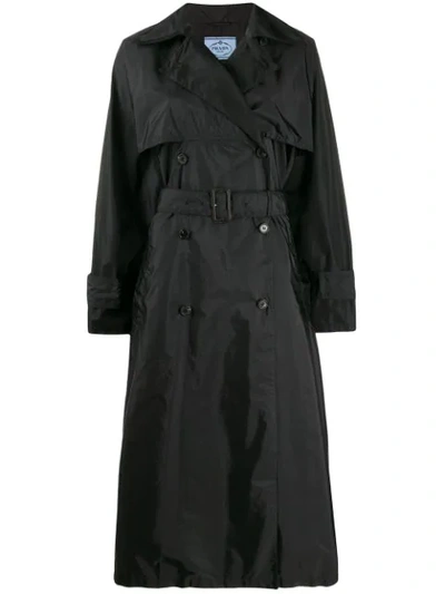 Prada Long Belted Trench Coat In F0002 Nero