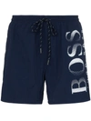 Hugo Boss Printed Logo Swim Shorts In Blue