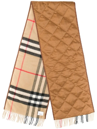 Burberry Vintage Check Leather-trimmed Cashmere Scarf In 棕色