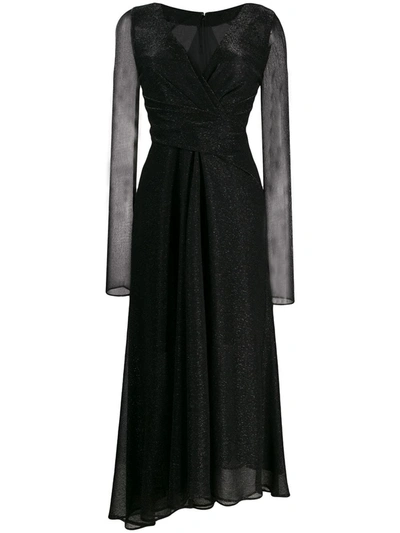 Talbot Runhof Metallic Voile Long Sleeve Dress In Black