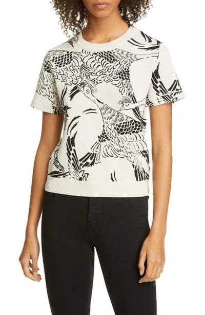 Red Valentino Peacock-print Short-sleeve Sweater In Ivory Black