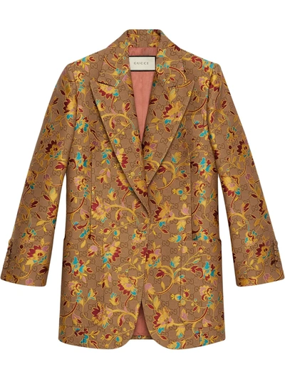 Gucci Gg Ramage Wool-silk Blazer Jacket In Brown