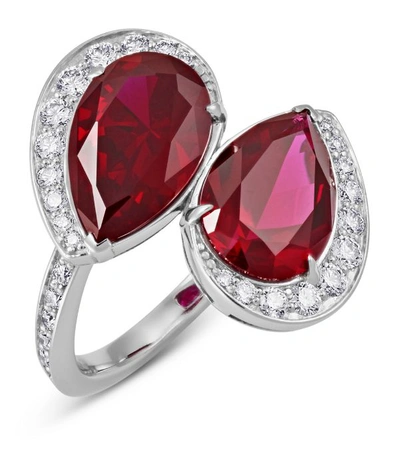 Atelier Swarovski X Penelope Cruz White Gold, Lab-grown Diamond And Ruby Lola Spiral Ring