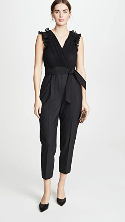 Rebecca Taylor Sleeveless Pleated Jumpsuit In Black