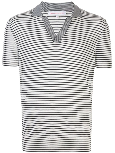 Orlebar Brown Horton Slim-fit Striped Silk And Cotton-blend Polo Shirt In Blue