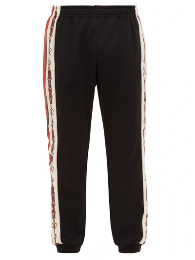 Gucci Tapered Logo-jacquard Webbing-trimmed Tech-jersey Track Pants In Black