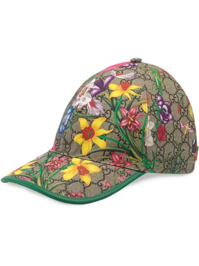 Gucci Flora Pattern Baseball Cap In 8466 Beige